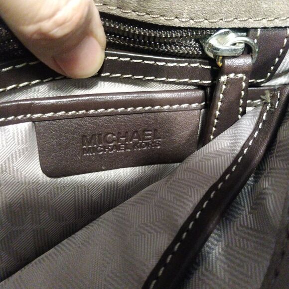 Michael Kors Elyse Suede Leather Saddle Brown Dune Crossbody Bag Purse Handbag - Picture 7 of 9